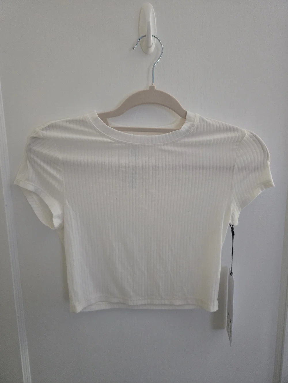 ALO YOGA Ribbed Short Sleeve Crop Top - White